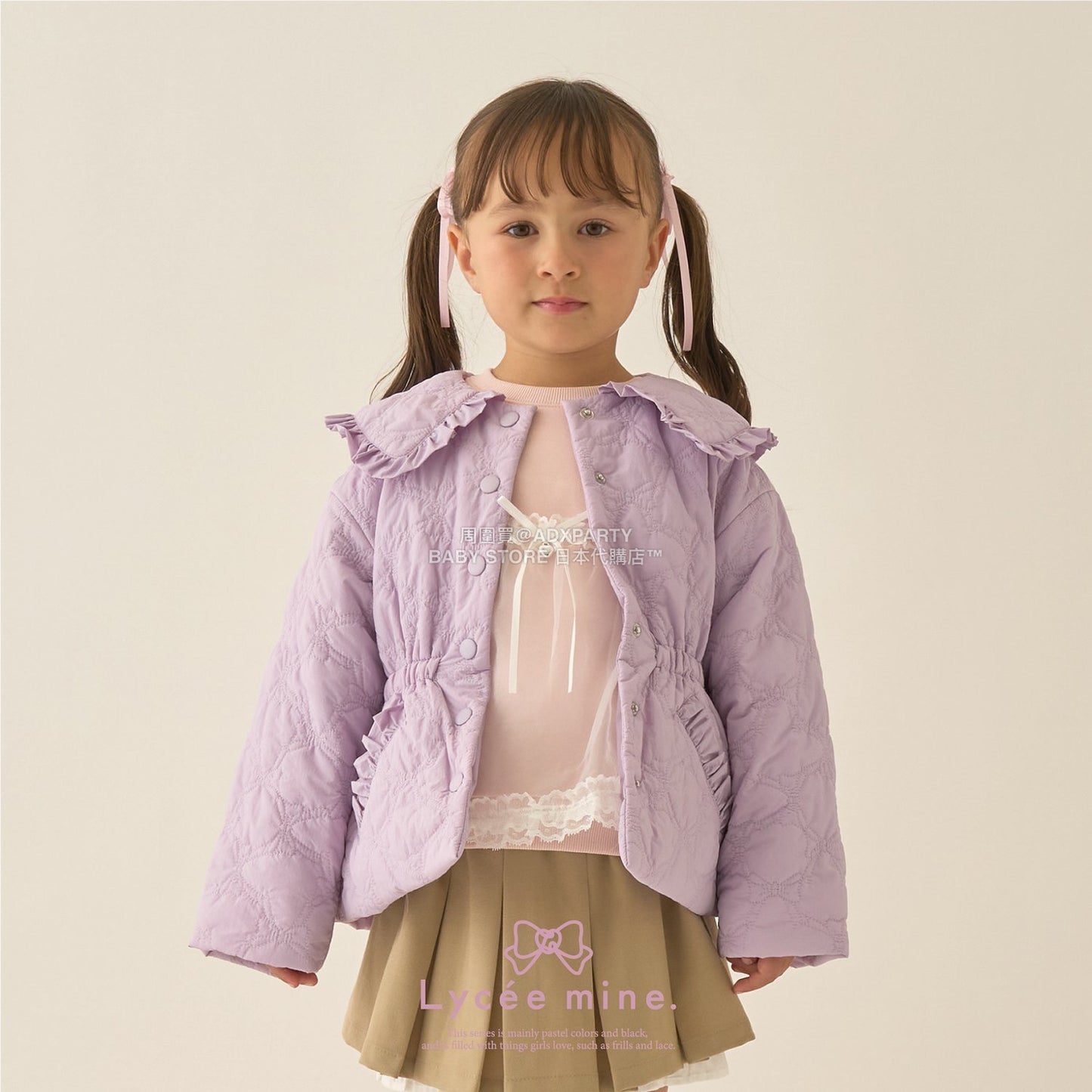 日本童裝 Ly# mine 中長款蝴蝶結絎縫外套 100-150cm 女童款 冬季 (適合初秋、香港平均溫度）OUTERWEAR 