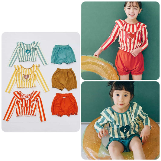 Japanese children's clothing p.prem#r UV protection swimsuit two-piece set 80-140cm girls summer water play swimsuit special edition 