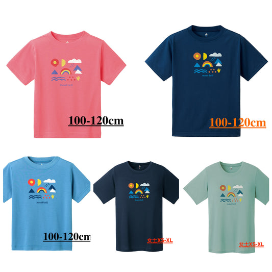 Japanese children's clothing mont-bell UV protection / quick-drying / odor suppression natural weather phenomenon short-sleeved T-shirt 100-120cm / XS-L adult size - women's / boys' / girls' summer TOPS