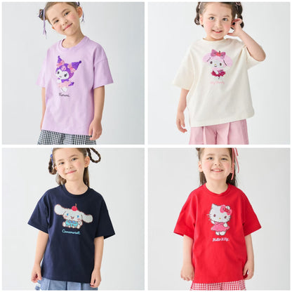 日本童裝 aF#a325 x Sanrio 接觸冷感 亮片圖案上衣 100-140cm 女童款 夏季 TOPS