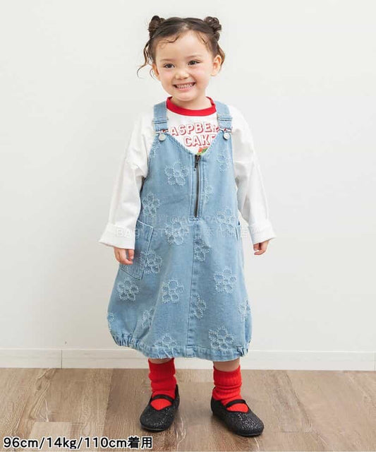 日本童裝 BREEZE 花花牛仔背帶裙 80-130cm 女童款 春季 DRESSES