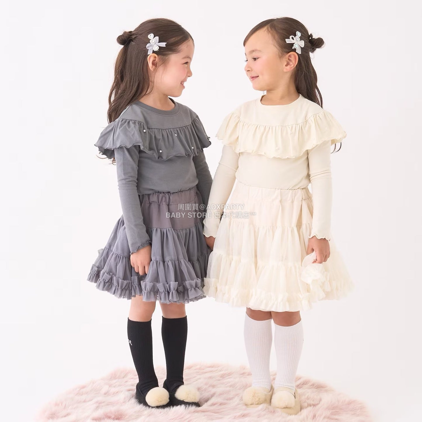 日本童裝 Ly# mine 珍珠圓領荷葉上衣 100-150cm 女童款 冬季 TOPS