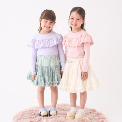 日本童裝 Ly# mine 珍珠圓領荷葉上衣 100-150cm 女童款 冬季 TOPS