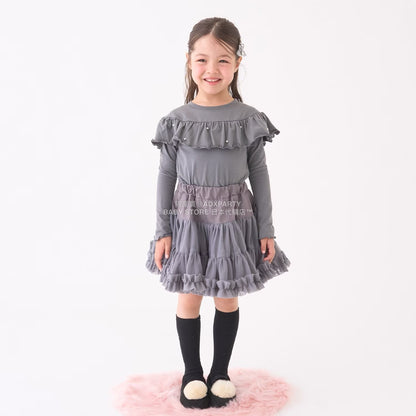 日本童裝 Ly# mine 珍珠圓領荷葉上衣 100-150cm 女童款 冬季 TOPS