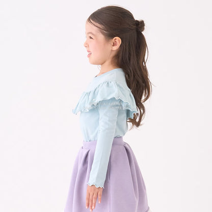 日本童裝 Ly# mine 珍珠圓領荷葉上衣 100-150cm 女童款 冬季 TOPS