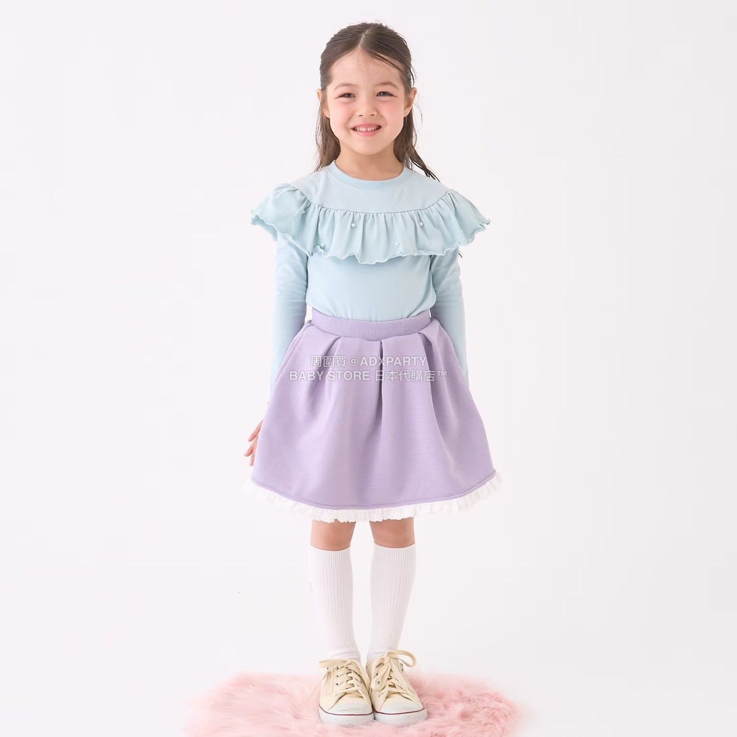 日本童裝 Ly# mine 珍珠圓領荷葉上衣 100-150cm 女童款 冬季 TOPS