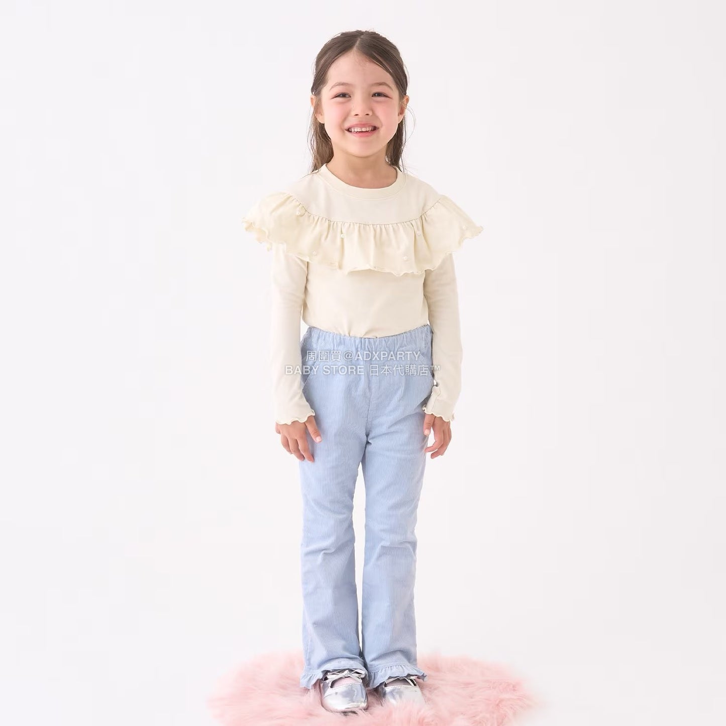 日本童裝 Ly# mine 珍珠圓領荷葉上衣 100-150cm 女童款 冬季 TOPS