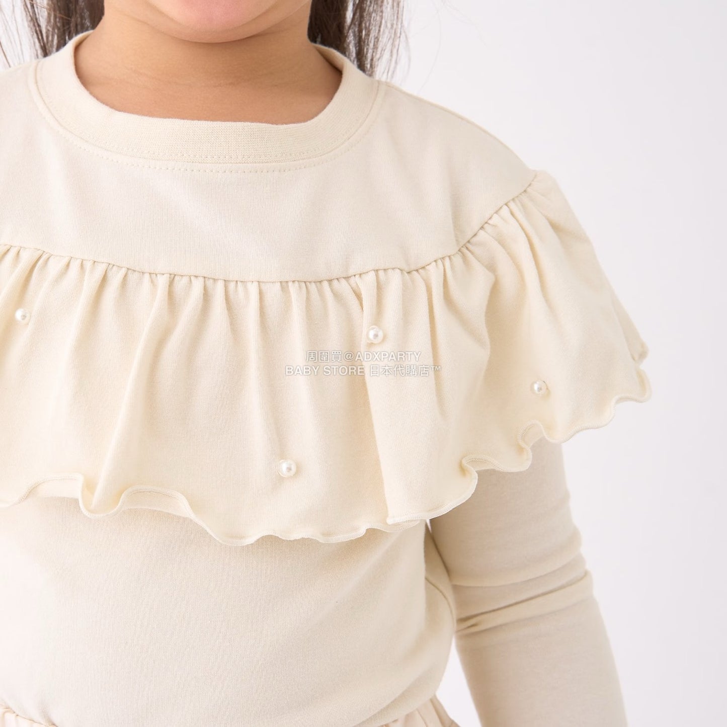 日本童裝 Ly# mine 珍珠圓領荷葉上衣 100-150cm 女童款 冬季 TOPS