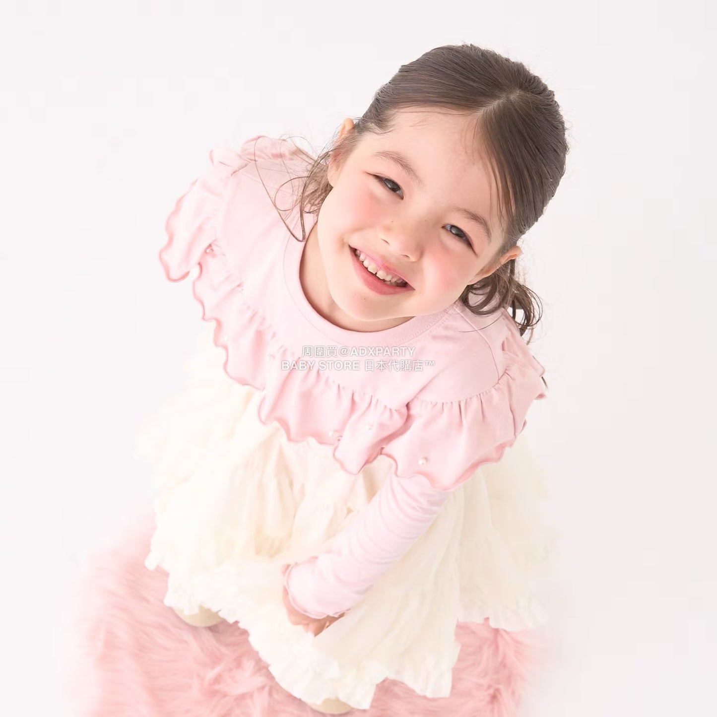 日本童裝 Ly# mine 珍珠圓領荷葉上衣 100-150cm 女童款 冬季 TOPS