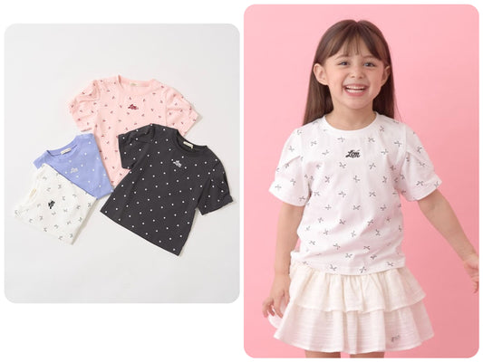 Japanese children's clothing Ly# mine wrinkled sleeve short-sleeved top 100-150cm girls summer TOPS 