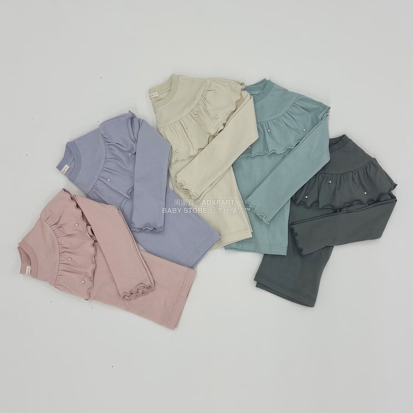 日本童裝 Ly# mine 珍珠圓領荷葉上衣 100-150cm 女童款 冬季 TOPS