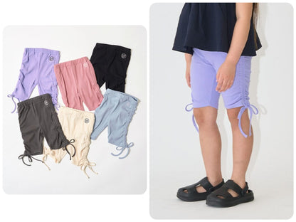 Japanese children's clothing Ly# mine wrinkled drawstring leggings 100-150cm girls summer PANTS 