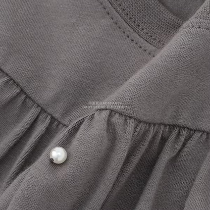 日本童裝 Ly# mine 珍珠圓領荷葉上衣 100-150cm 女童款 冬季 TOPS