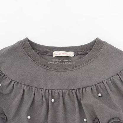 日本童裝 Ly# mine 珍珠圓領荷葉上衣 100-150cm 女童款 冬季 TOPS