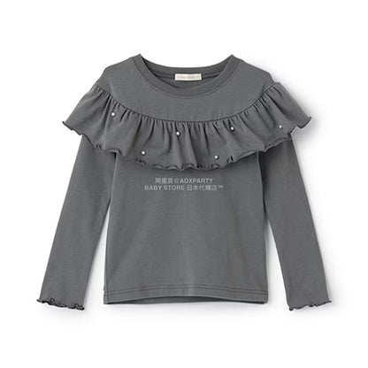 日本童裝 Ly# mine 珍珠圓領荷葉上衣 100-150cm 女童款 冬季 TOPS