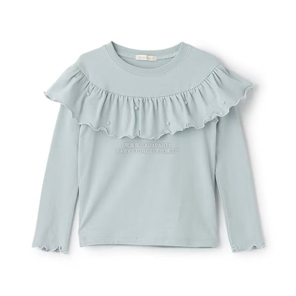 日本童裝 Ly# mine 珍珠圓領荷葉上衣 100-150cm 女童款 冬季 TOPS