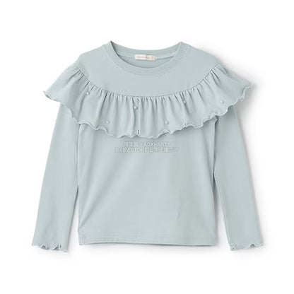 日本童裝 Ly# mine 珍珠圓領荷葉上衣 100-150cm 女童款 冬季 TOPS