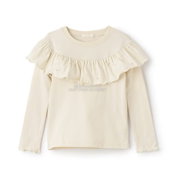 日本童裝 Ly# mine 珍珠圓領荷葉上衣 100-150cm 女童款 冬季 TOPS