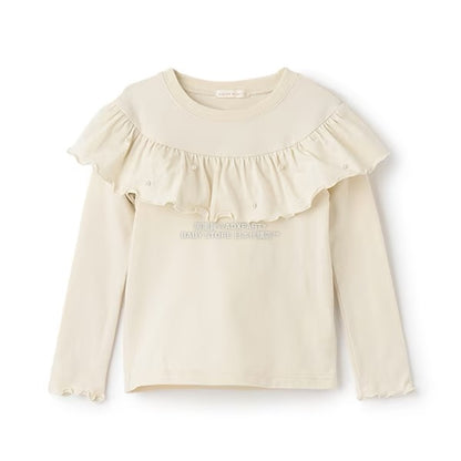 日本童裝 Ly# mine 珍珠圓領荷葉上衣 100-150cm 女童款 冬季 TOPS