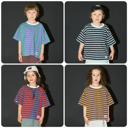 Japanese children's clothing b・R# contact cool water absorption quick dry series striped top 100-150cm boys/girls summer TOPS 