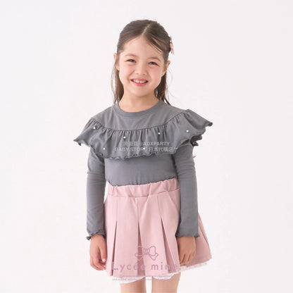 日本童裝 Ly# mine 珍珠圓領荷葉上衣 100-150cm 女童款 冬季 TOPS