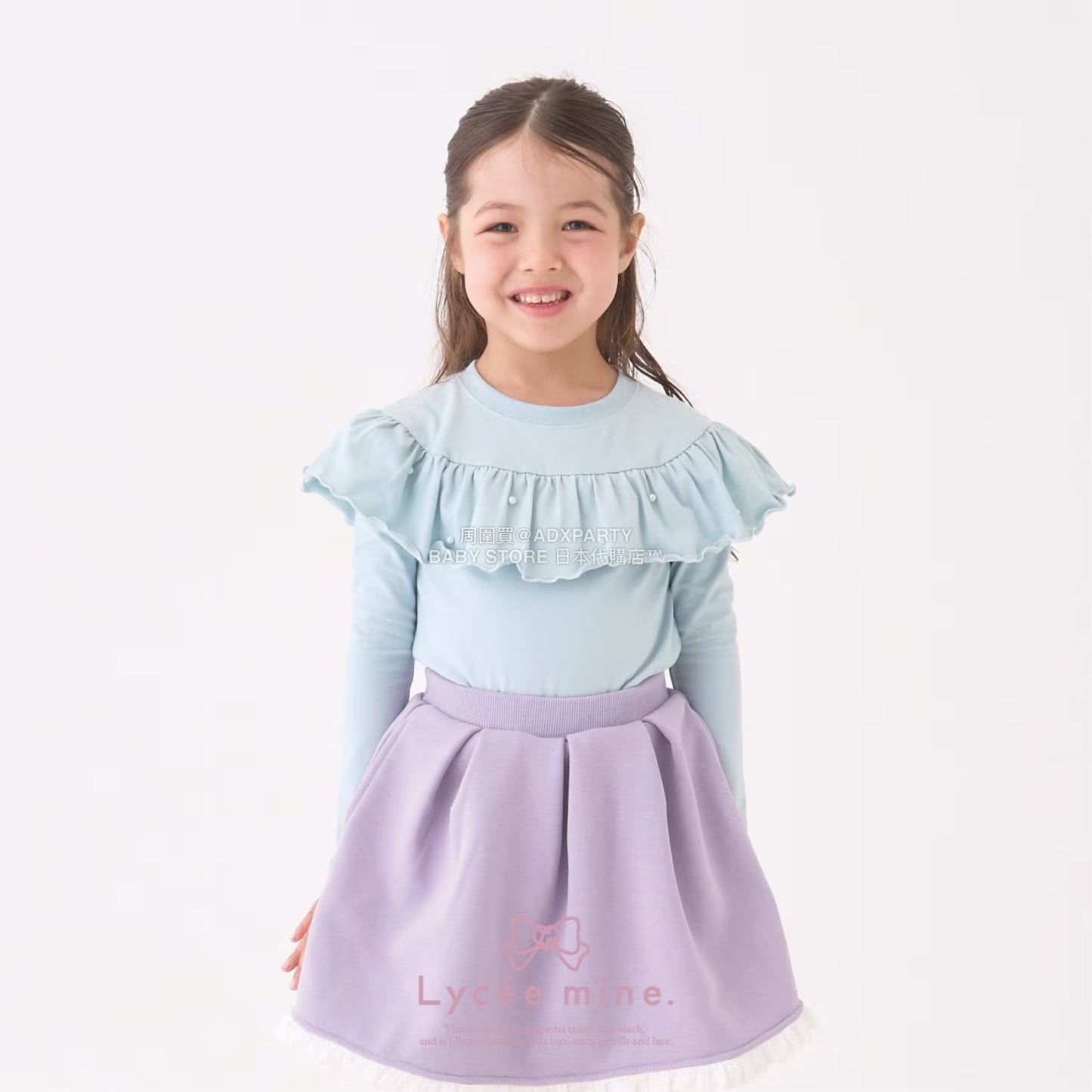 日本童裝 Ly# mine 珍珠圓領荷葉上衣 100-150cm 女童款 冬季 TOPS