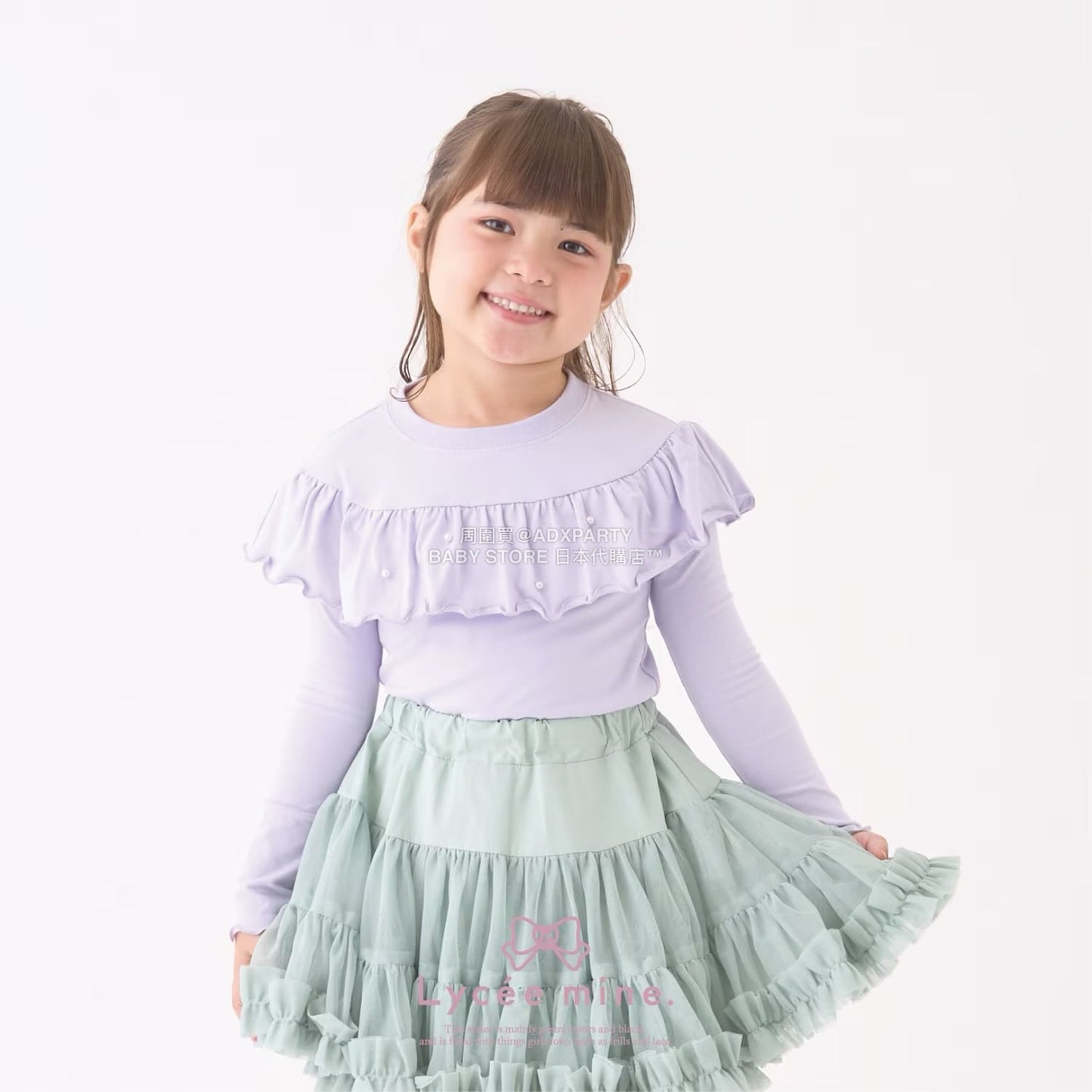 日本童裝 Ly# mine 珍珠圓領荷葉上衣 100-150cm 女童款 冬季 TOPS