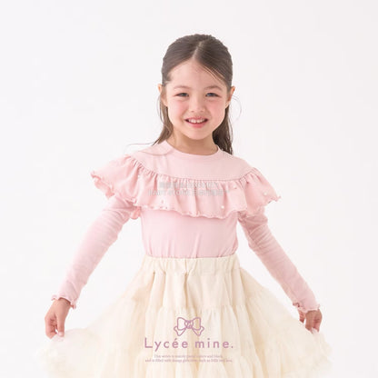 日本童裝 Ly# mine 珍珠圓領荷葉上衣 100-150cm 女童款 冬季 TOPS