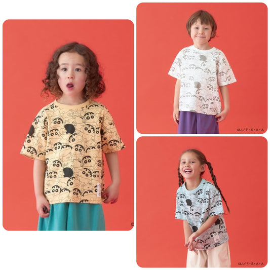 Japanese children's clothing b・R# x Crayon Shin-chan cool contact absorbent quick-drying series Shin-chan short-sleeved top 100-140cm boys/girls summer TOPS 