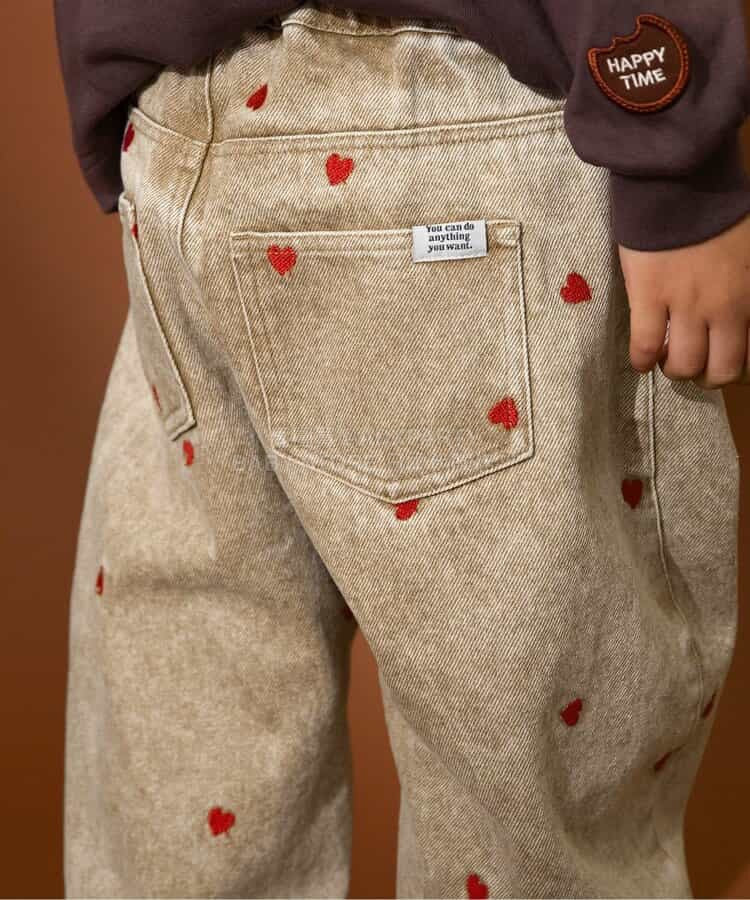 日本童裝 BREEZE 心型圖案刺繡長褲 80-140cm 男童款/女童款 春季 PANTS