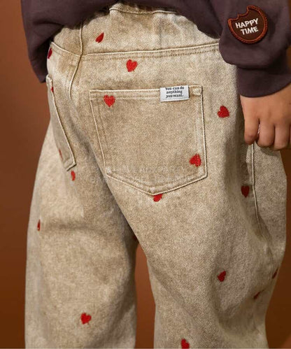 日本童裝 BREEZE 心型圖案刺繡長褲 80-140cm 男童款/女童款 春季 PANTS