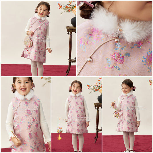 新年童裝 鯉躍龍門唐裝背心裙 90-140cm 女童款 新年中式華服唐裝 新春馬年 2026年 AAA