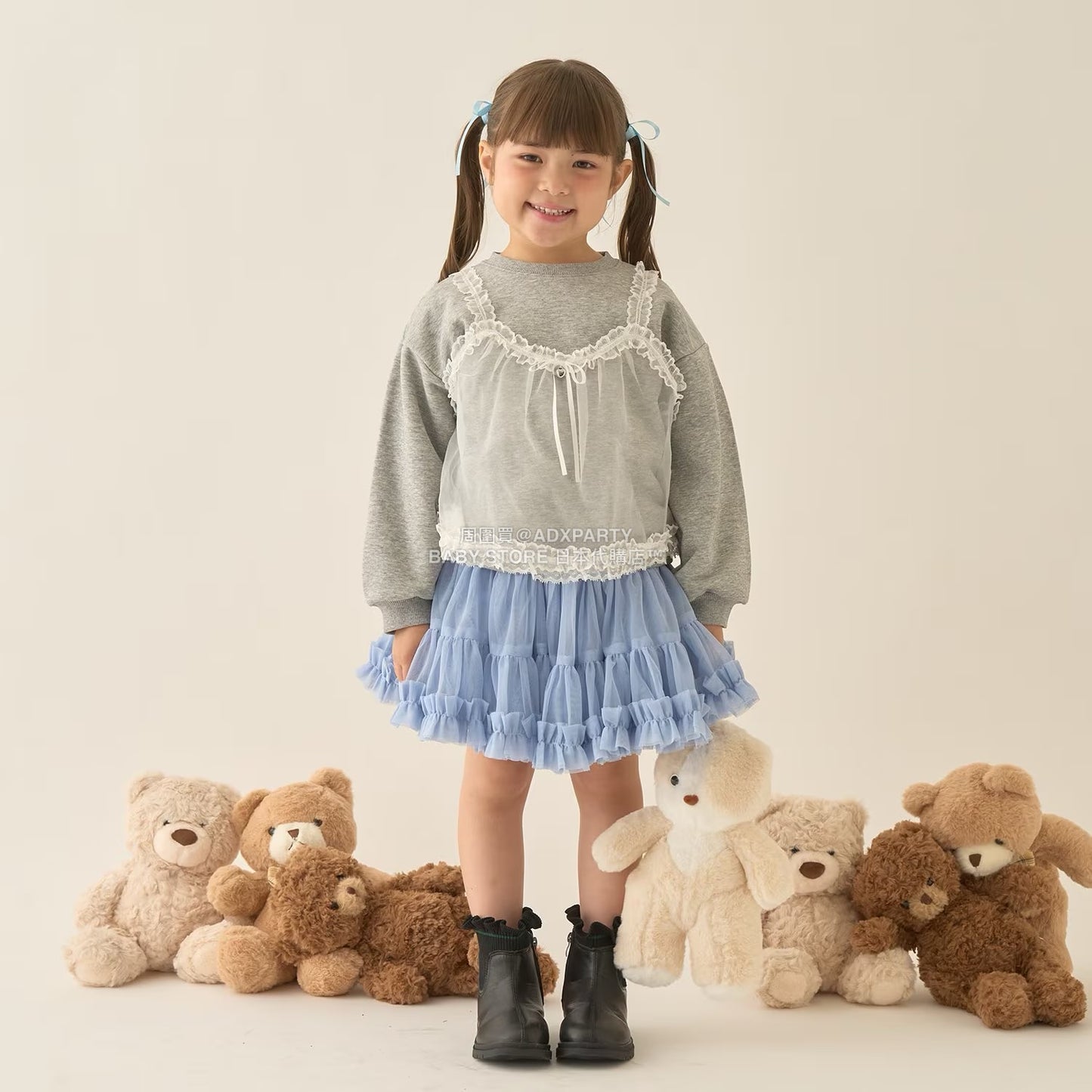 日本童裝 Ly# mine 吊帶薄紗拼接衛衣 100-150cm 女童款 冬季 TOPS