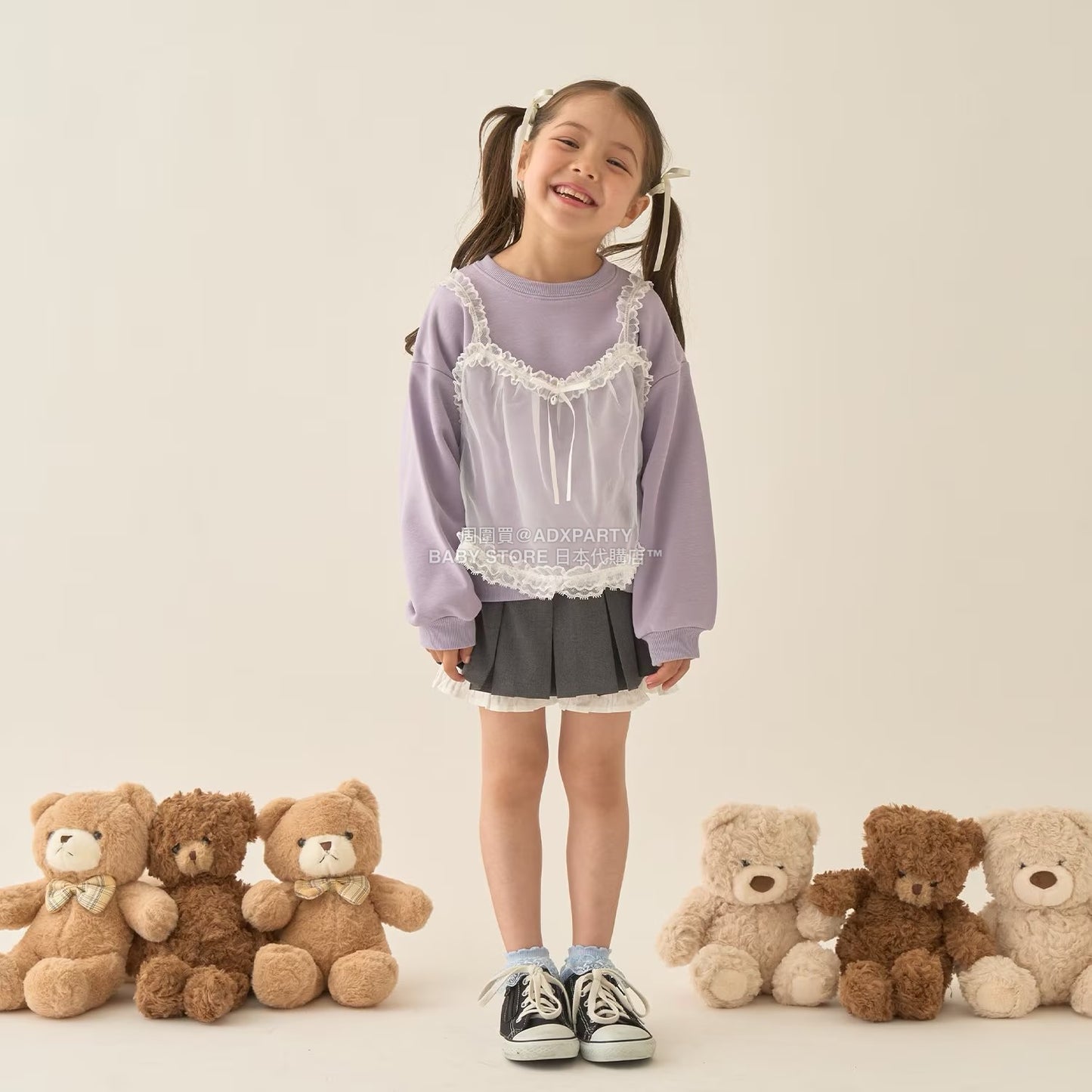 日本童裝 Ly# mine 吊帶薄紗拼接衛衣 100-150cm 女童款 冬季 TOPS