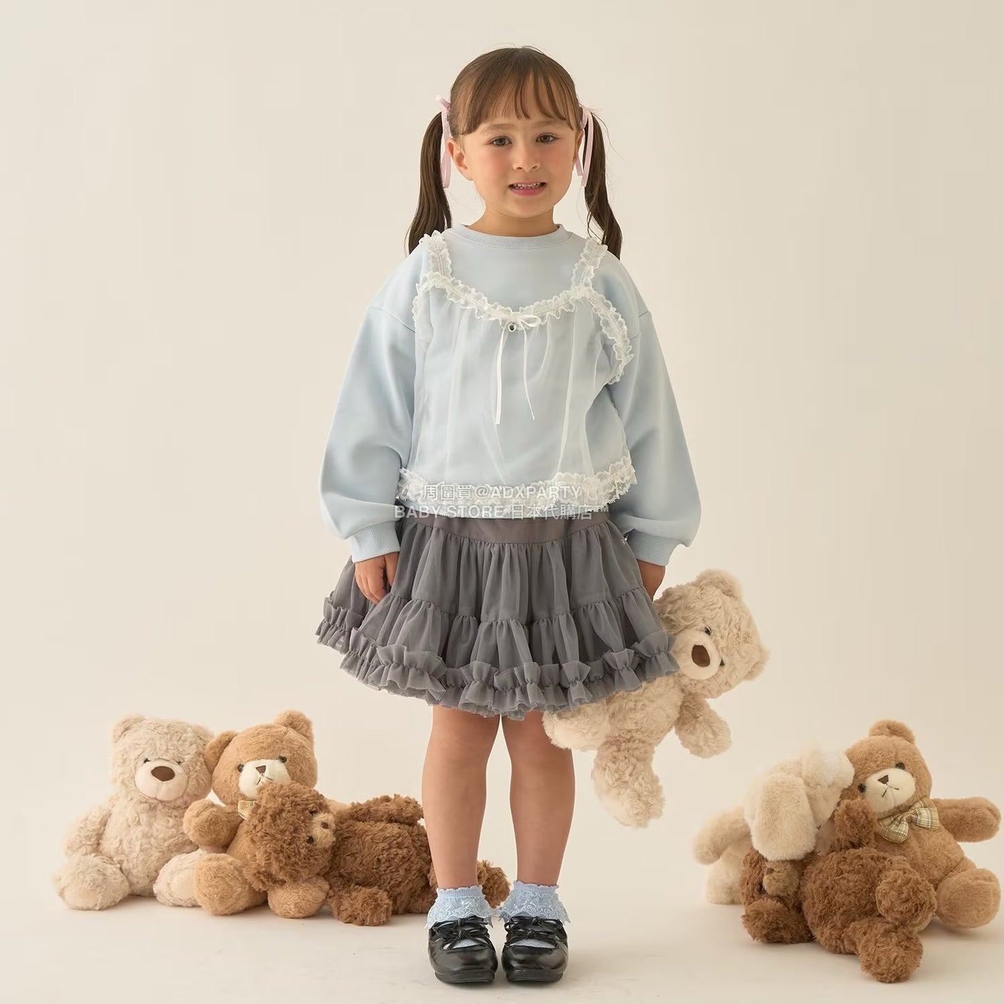 日本童裝 Ly# mine 吊帶薄紗拼接衛衣 100-150cm 女童款 冬季 TOPS