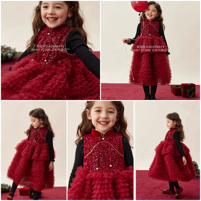 新年童裝 背心旗袍蛋糕裙 90-150cm 女童款 新年中式華服唐裝 新春馬年 2026年 AAA