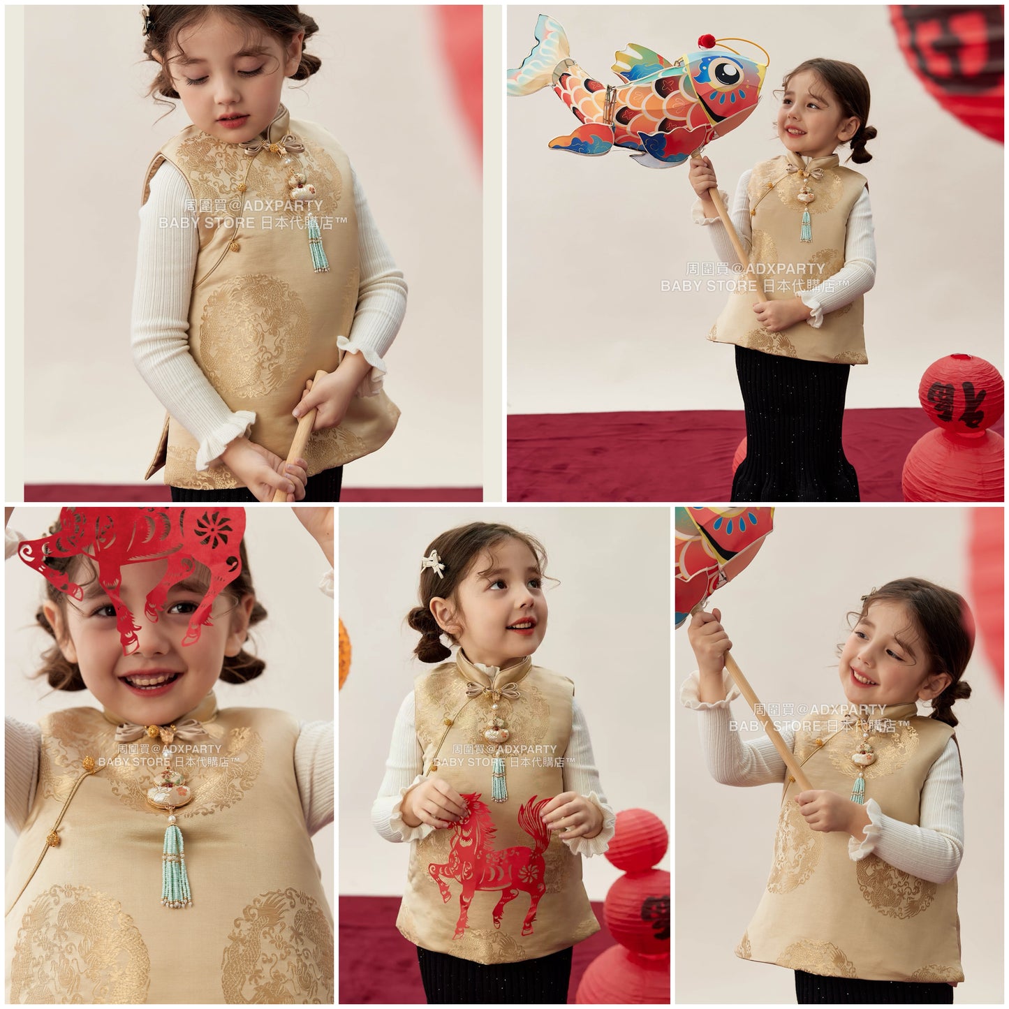 新年童裝 真絲金絲祥龍聚瑞唐裝背心上衣 90-140cm 女童款 新年中式華服唐裝 新春馬年 2026年 AAA