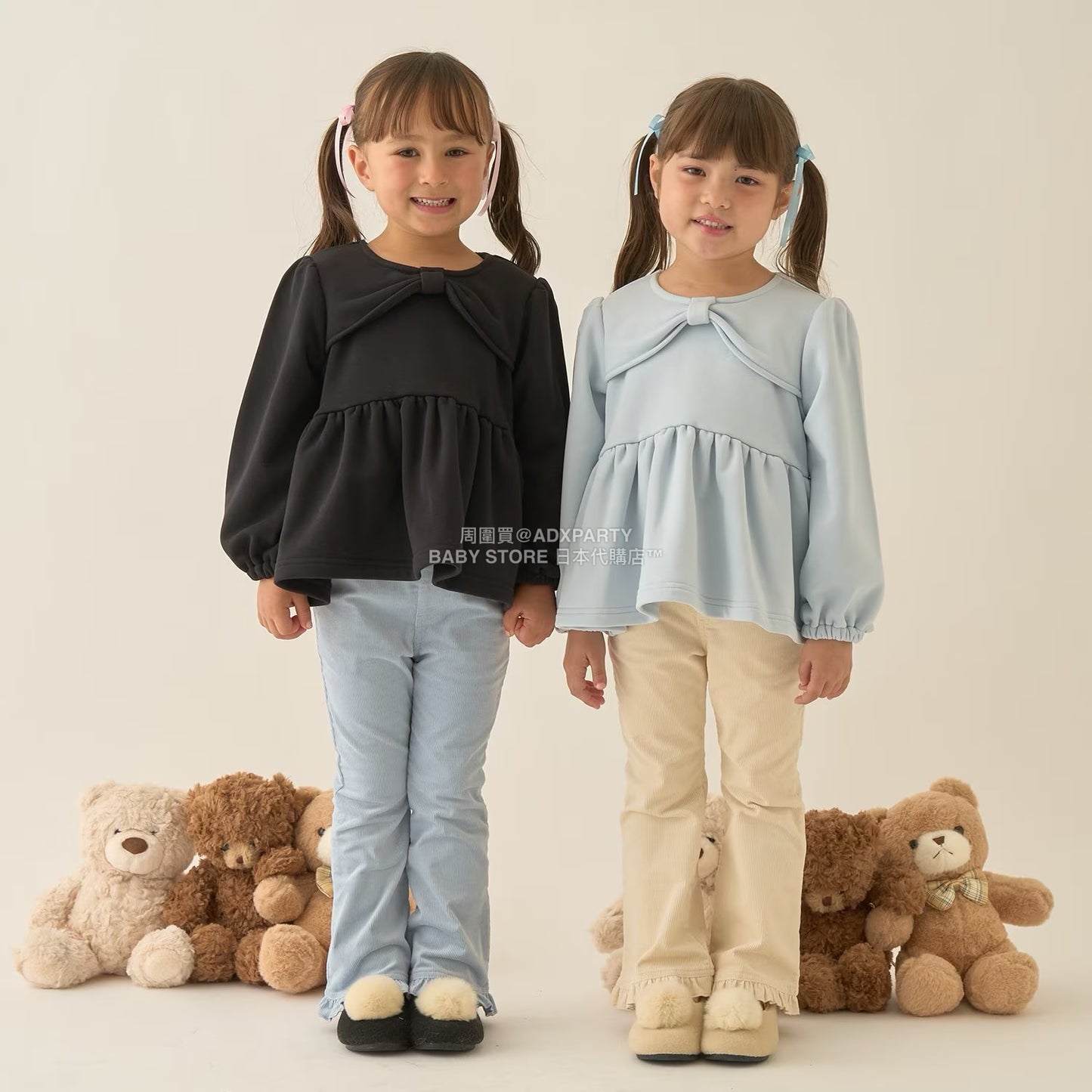 日本童裝 Ly# mine 蝴蝶結領荷葉上衣 100-150cm 女童款 冬季 TOPS