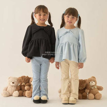 日本童裝 Ly# mine 蝴蝶結領荷葉上衣 100-150cm 女童款 冬季 TOPS