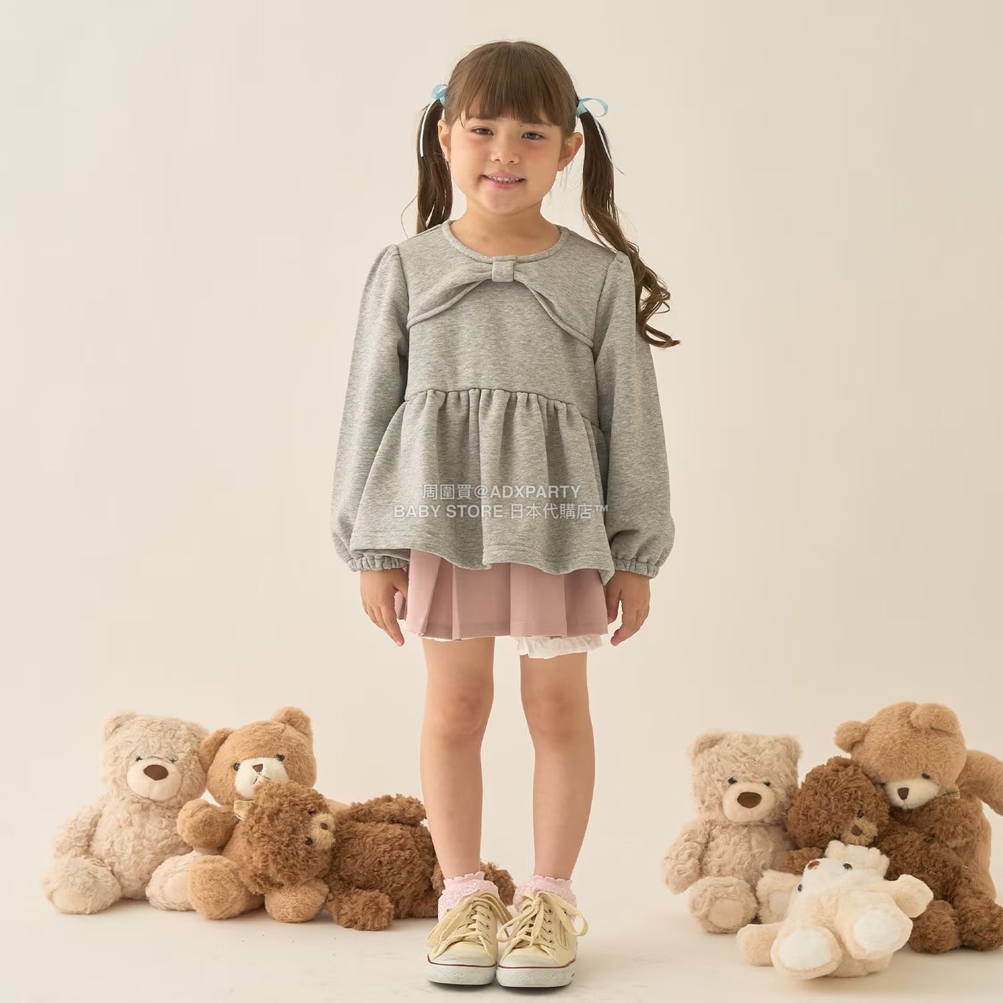 日本童裝 Ly# mine 蝴蝶結領荷葉上衣 100-150cm 女童款 冬季 TOPS