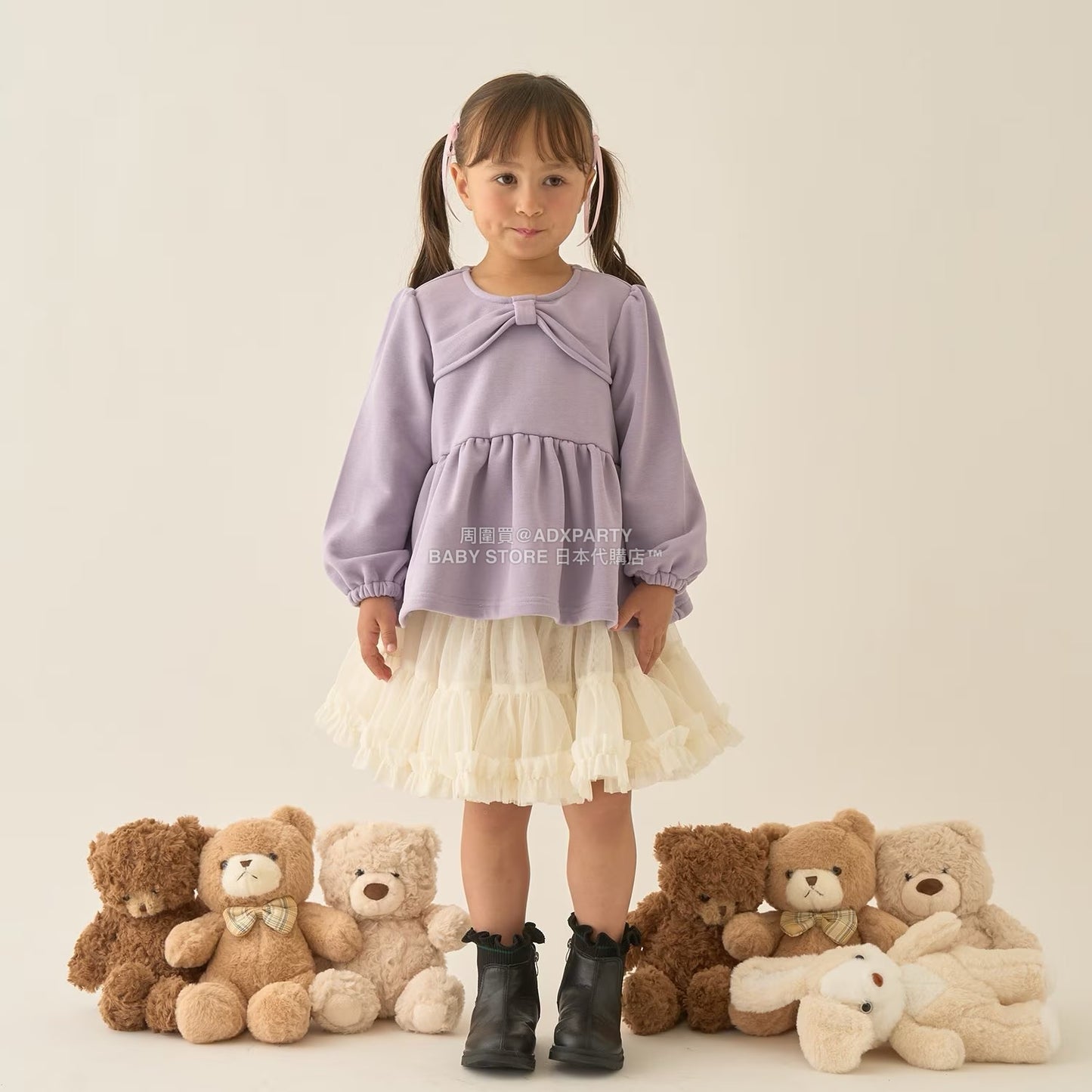 日本童裝 Ly# mine 蝴蝶結領荷葉上衣 100-150cm 女童款 冬季 TOPS