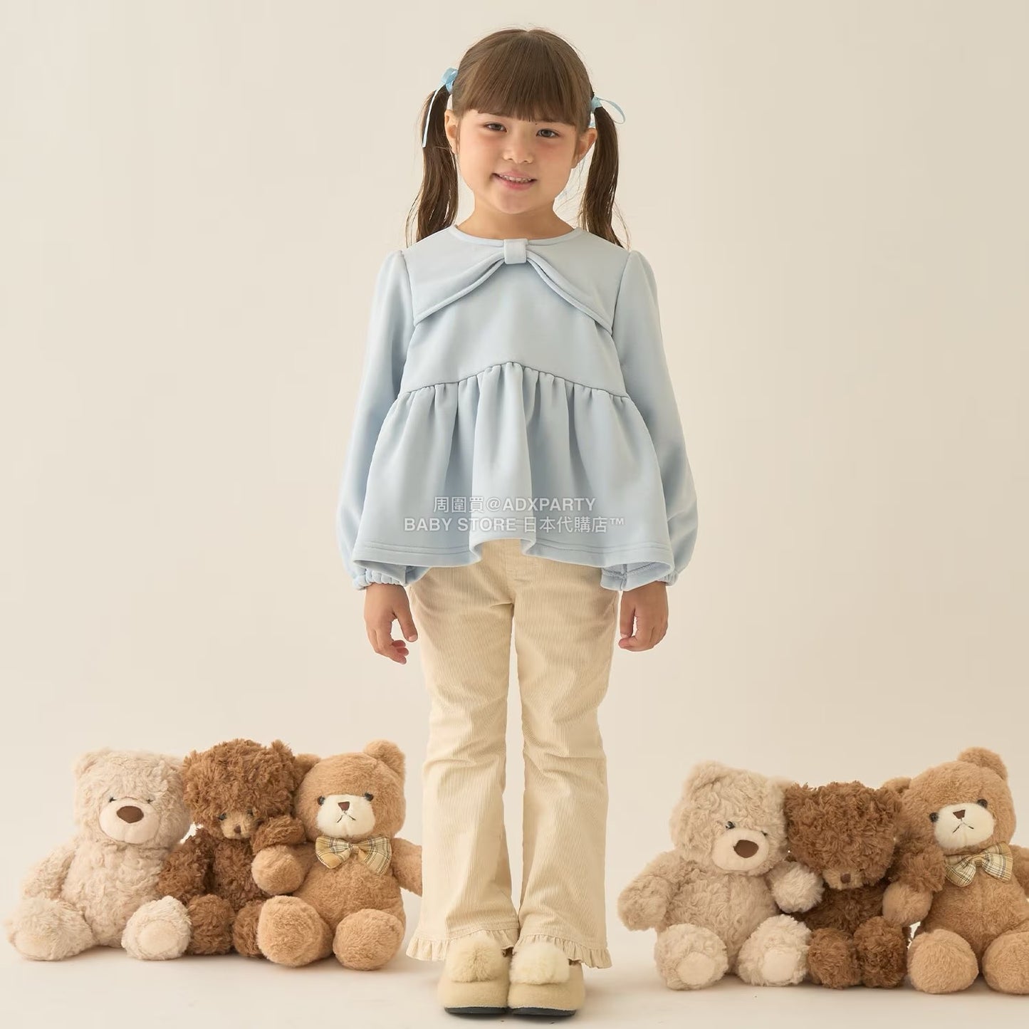 日本童裝 Ly# mine 蝴蝶結領荷葉上衣 100-150cm 女童款 冬季 TOPS