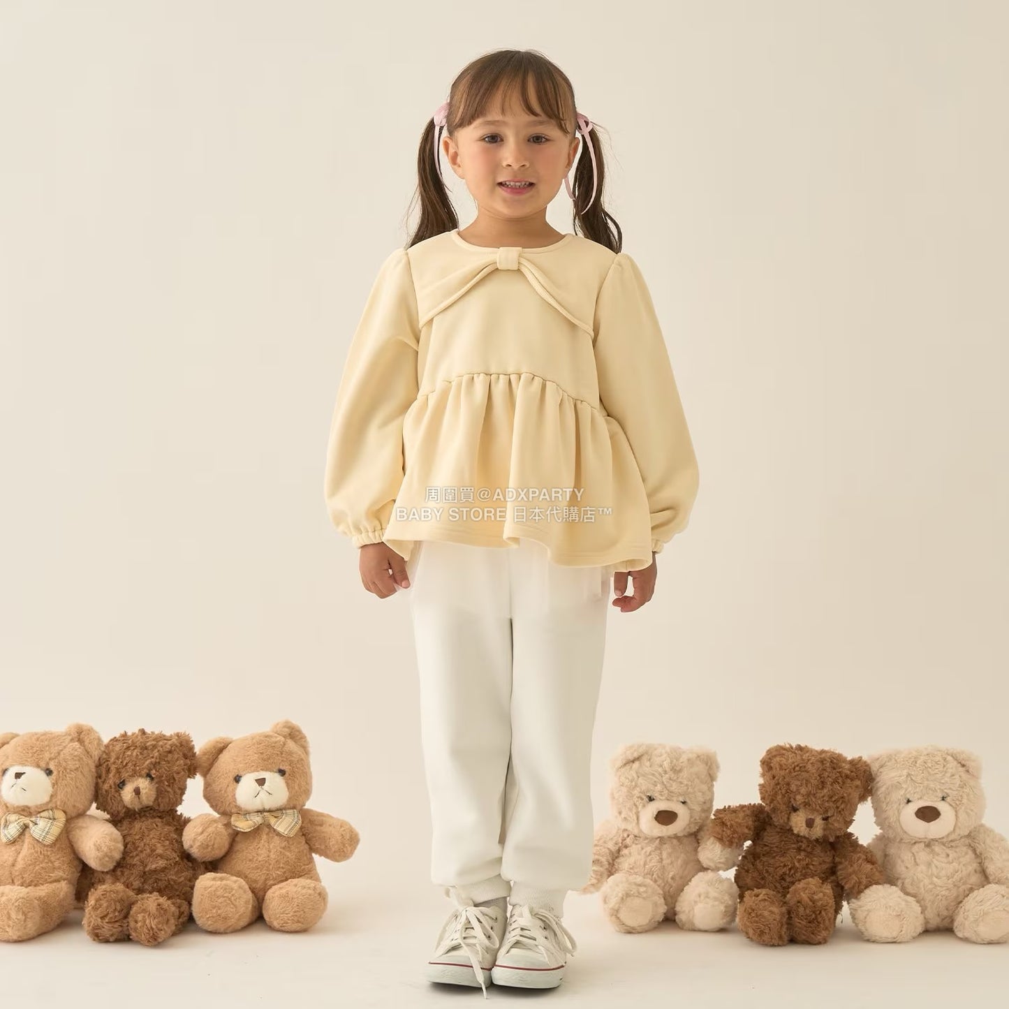 日本童裝 Ly# mine 蝴蝶結領荷葉上衣 100-150cm 女童款 冬季 TOPS