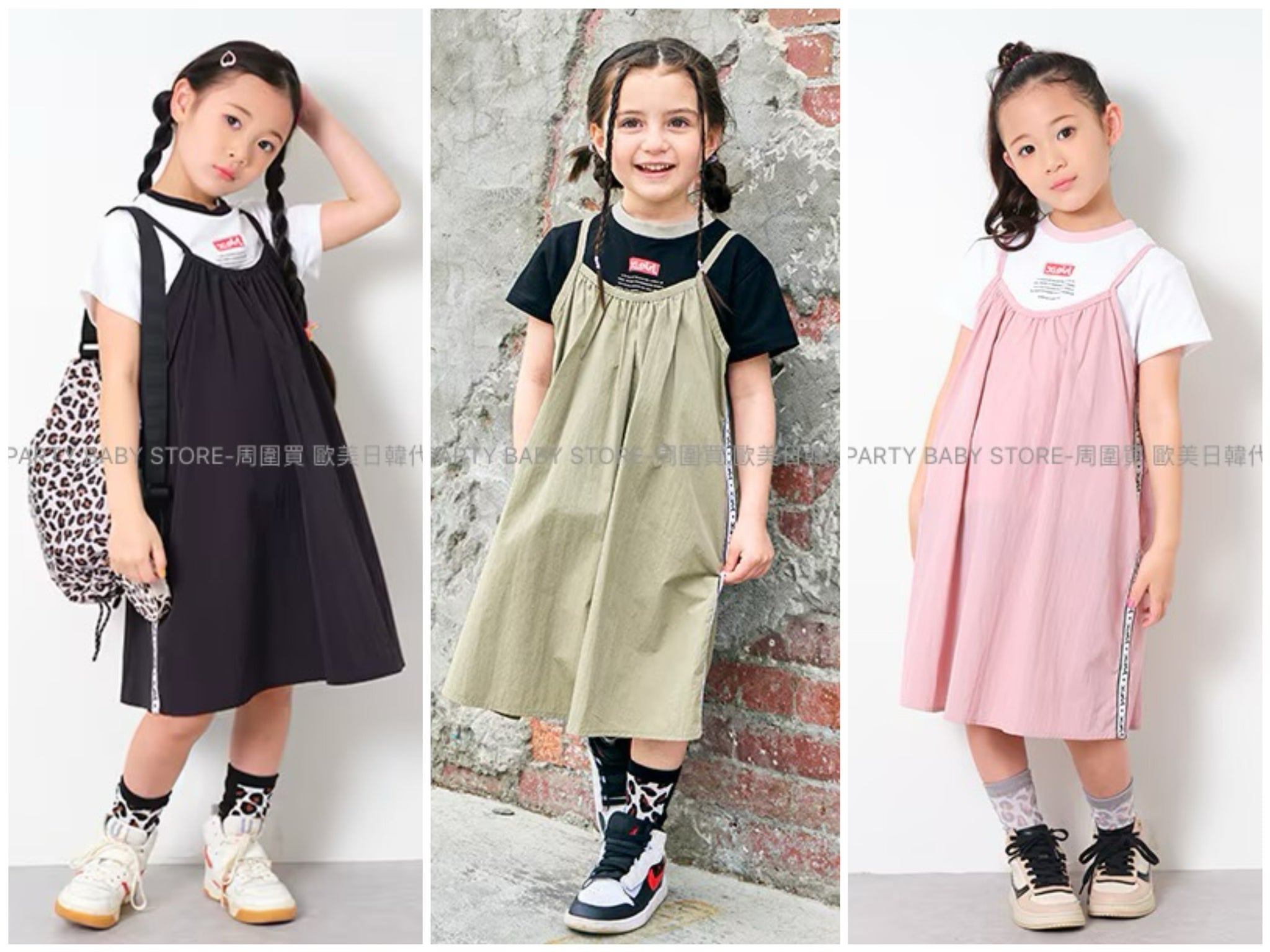 日本童裝 X-girl 側線假兩件吊帶連身裙 90-140cm 女童款 夏季 DRESSES