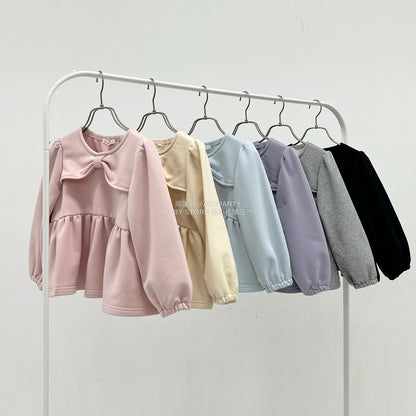 日本童裝 Ly# mine 蝴蝶結領荷葉上衣 100-150cm 女童款 冬季 TOPS