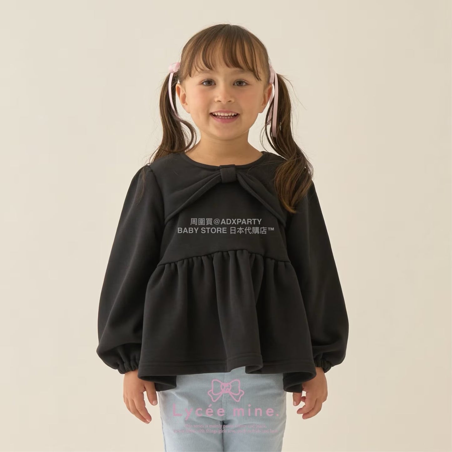 日本童裝 Ly# mine 蝴蝶結領荷葉上衣 100-150cm 女童款 冬季 TOPS