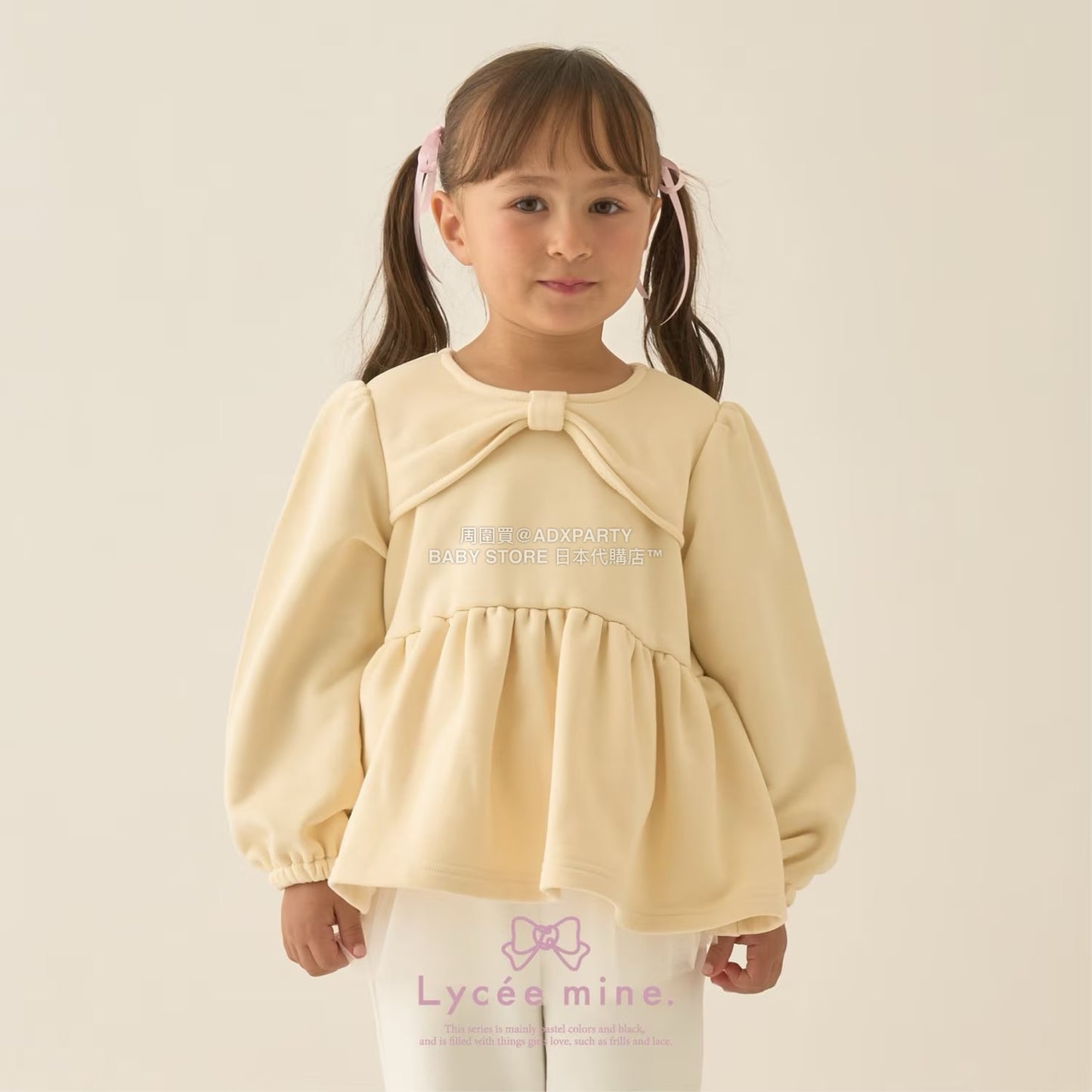 日本童裝 Ly# mine 蝴蝶結領荷葉上衣 100-150cm 女童款 冬季 TOPS