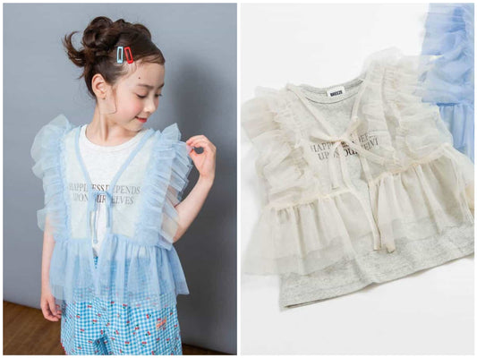 日本童裝 BREEZE 薄紗上衣背心兩件套裝 80-140cm 女童款 夏季 TOPS