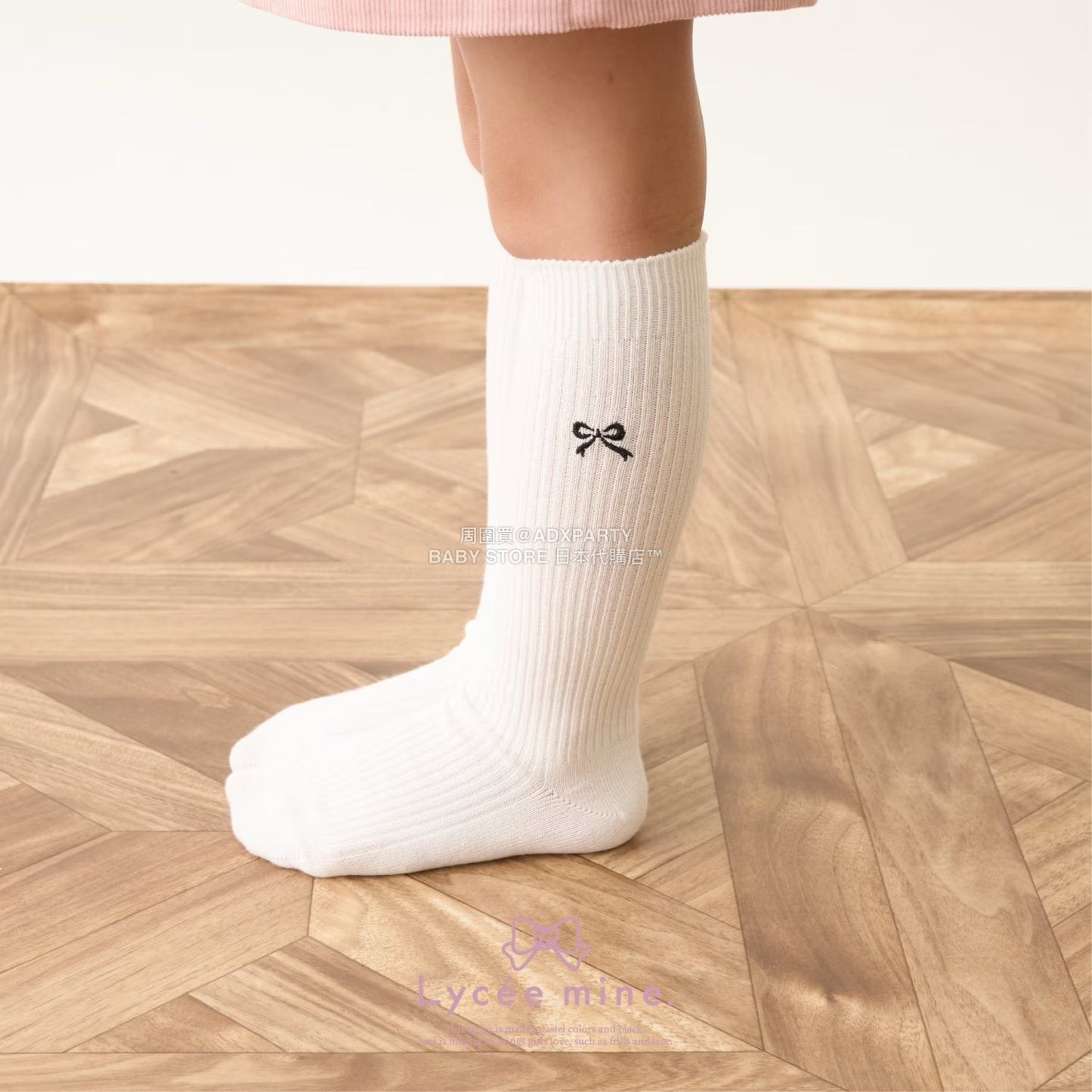 日本直送 Lycee mine 蝶結刺繡及膝襪一對 14-20cm 襪系列