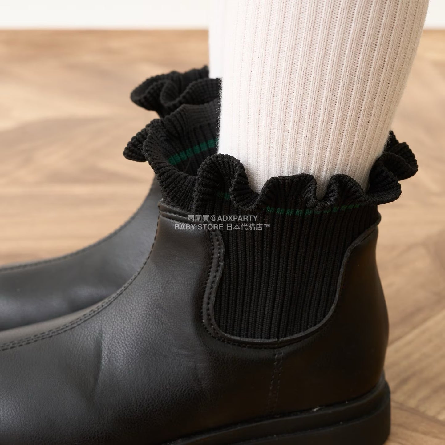 日本直送 Lycee mine 荷葉邊羅紋側拉鍊短靴 18-21cm 鞋系列 其他品牌